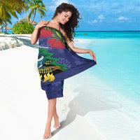 New Zealand Christmas In July Sarong Kowhai Tui Bird With Pohutukawa - Blue