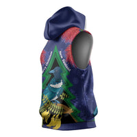 New Zealand Christmas In July Sleeveless Hoodie Kowhai Tui Bird With Pohutukawa - Blue LT14 - Polynesian Pride