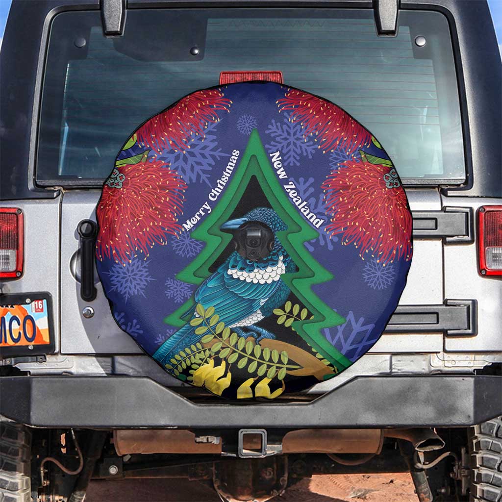 New Zealand Christmas In July Spare Tire Cover Kowhai Tui Bird With Pohutukawa - Blue LT14 Blue - Polynesian Pride