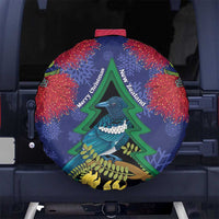 New Zealand Christmas In July Spare Tire Cover Kowhai Tui Bird With Pohutukawa - Blue LT14 No hole Blue - Polynesian Pride