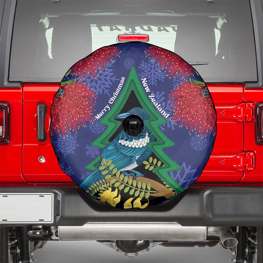 New Zealand Christmas In July Spare Tire Cover Kowhai Tui Bird With Pohutukawa - Blue LT14 - Polynesian Pride