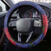New Zealand Christmas In July Steering Wheel Cover Kowhai Tui Bird With Pohutukawa - Blue LT14 - Polynesian Pride