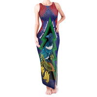 New Zealand Christmas In July Tank Maxi Dress Kowhai Tui Bird With Pohutukawa - Blue LT14 Women Blue - Polynesian Pride