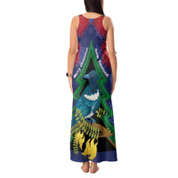 New Zealand Christmas In July Tank Maxi Dress Kowhai Tui Bird With Pohutukawa - Blue LT14 - Polynesian Pride
