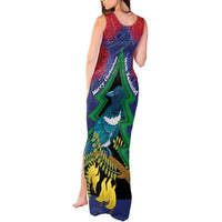 New Zealand Christmas In July Tank Maxi Dress Kowhai Tui Bird With Pohutukawa - Blue LT14 - Polynesian Pride
