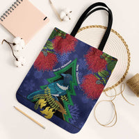 New Zealand Christmas In July Tote Bag Kowhai Tui Bird With Pohutukawa - Blue LT14 Black Strap One Size Blue - Polynesian Pride