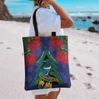 New Zealand Christmas In July Tote Bag Kowhai Tui Bird With Pohutukawa - Blue LT14 - Polynesian Pride