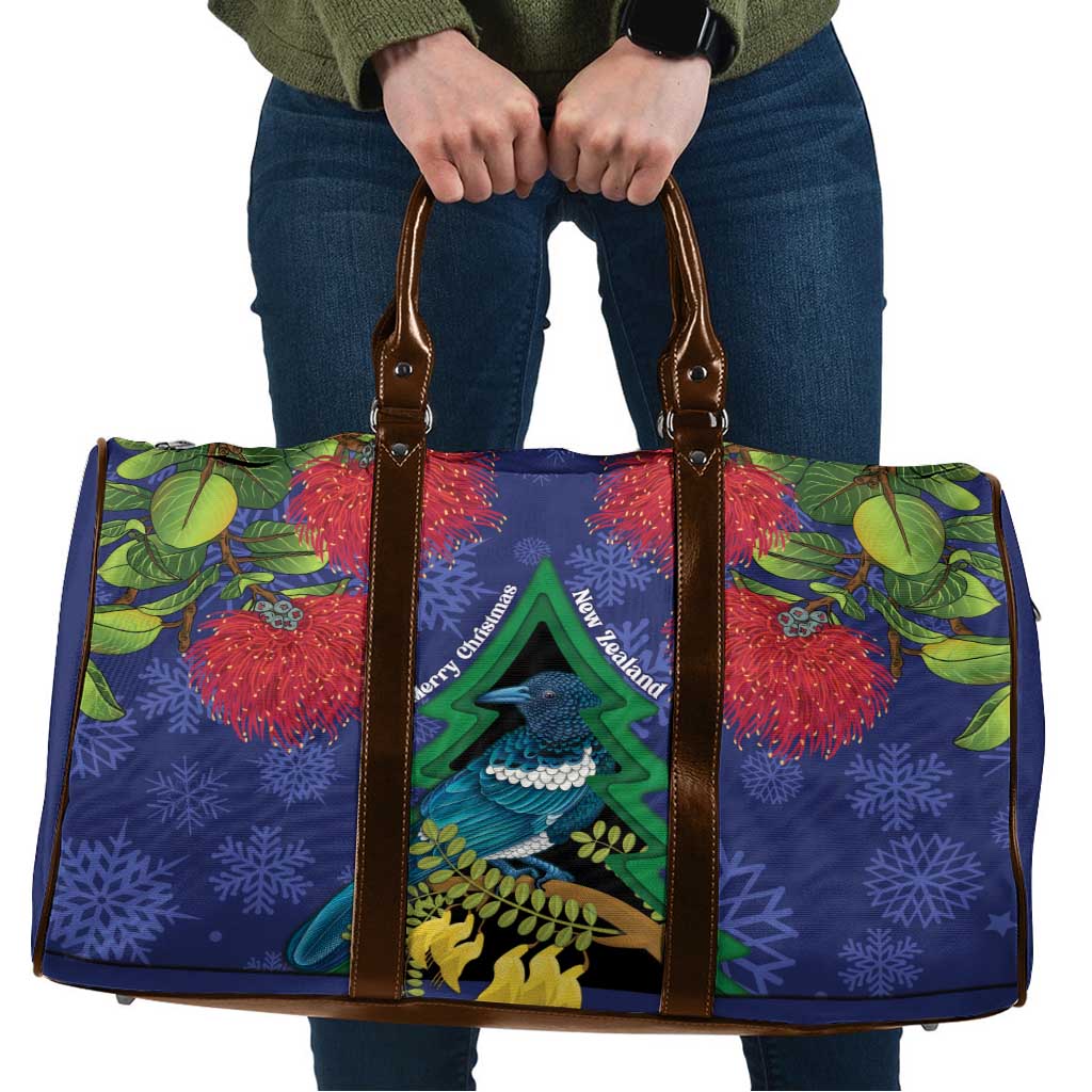 New Zealand Christmas In July Travel Bag Kowhai Tui Bird With Pohutukawa - Blue LT14 Blue - Polynesian Pride