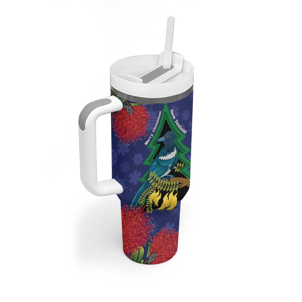 New Zealand Christmas In July Tumbler With Handle Kowhai Tui Bird With Pohutukawa - Blue LT14 - Polynesian Pride