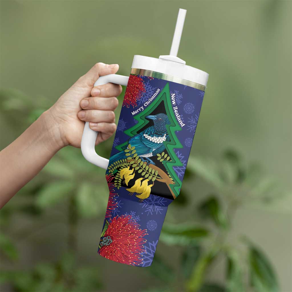New Zealand Christmas In July Tumbler With Handle Kowhai Tui Bird With Pohutukawa - Blue LT14 - Polynesian Pride