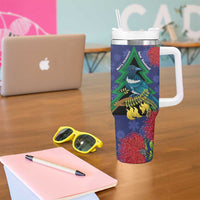 New Zealand Christmas In July Tumbler With Handle Kowhai Tui Bird With Pohutukawa - Blue LT14 - Polynesian Pride