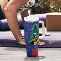New Zealand Christmas In July Tumbler With Handle Kowhai Tui Bird With Pohutukawa - Blue LT14 - Polynesian Pride