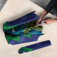 New Zealand Christmas In July Umbrella Kowhai Tui Bird With Pohutukawa - Blue - Polynesian Pride