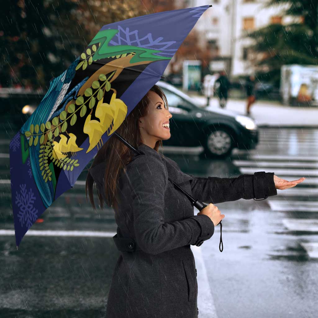 New Zealand Christmas In July Umbrella Kowhai Tui Bird With Pohutukawa - Blue - Polynesian Pride