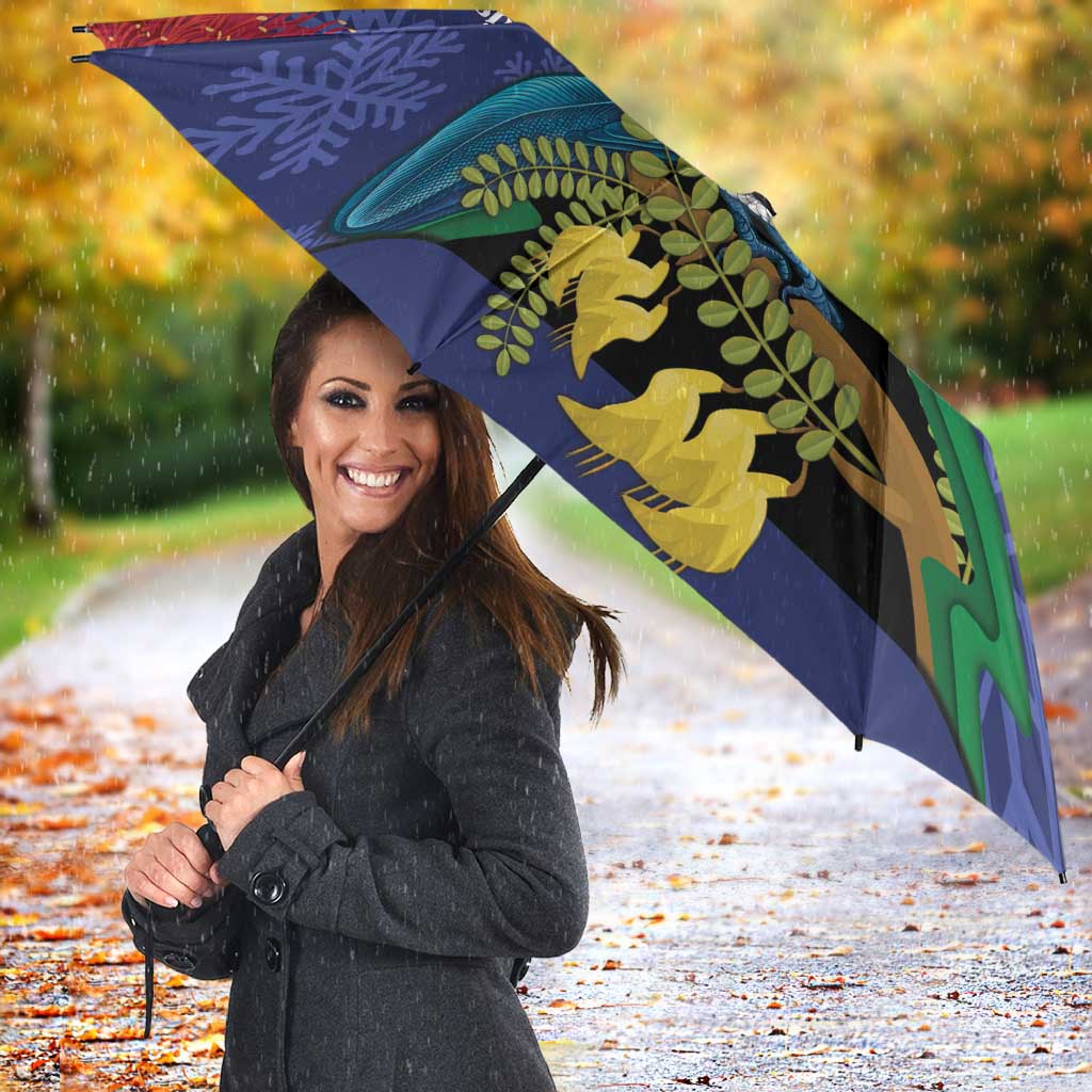 New Zealand Christmas In July Umbrella Kowhai Tui Bird With Pohutukawa - Blue - Polynesian Pride