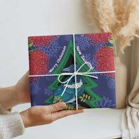 New Zealand Christmas In July Wrapping Paper Kowhai Tui Bird With Pohutukawa - Blue - Polynesian Pride