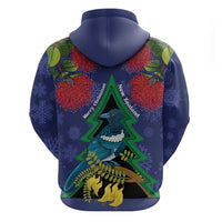 New Zealand Christmas In July Zip Hoodie Kowhai Tui Bird With Pohutukawa - Blue LT14 - Polynesian Pride