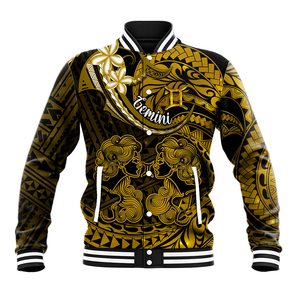 Polynesian Pride Gemini Zodiac Baseball Jacket Astrological Sign Tribal Plumeria Gold Galaxy LT14 Unisex Gold - Polynesian Pride
