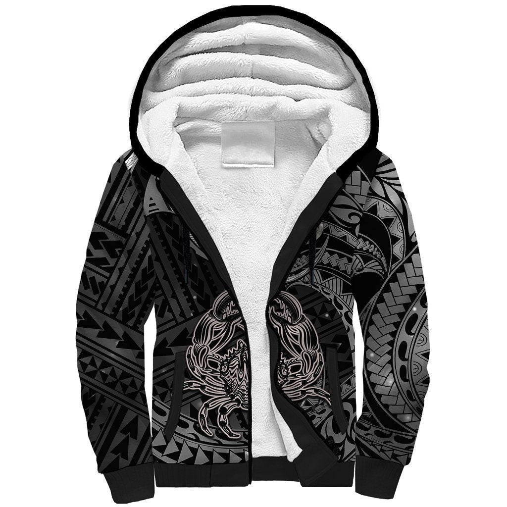 Polynesian Pride Cancer Zodiac Sherpa Hoodie Astrological Sign Tribal Plumeria Grey Galaxy LT14 Unisex Grey - Polynesian Pride