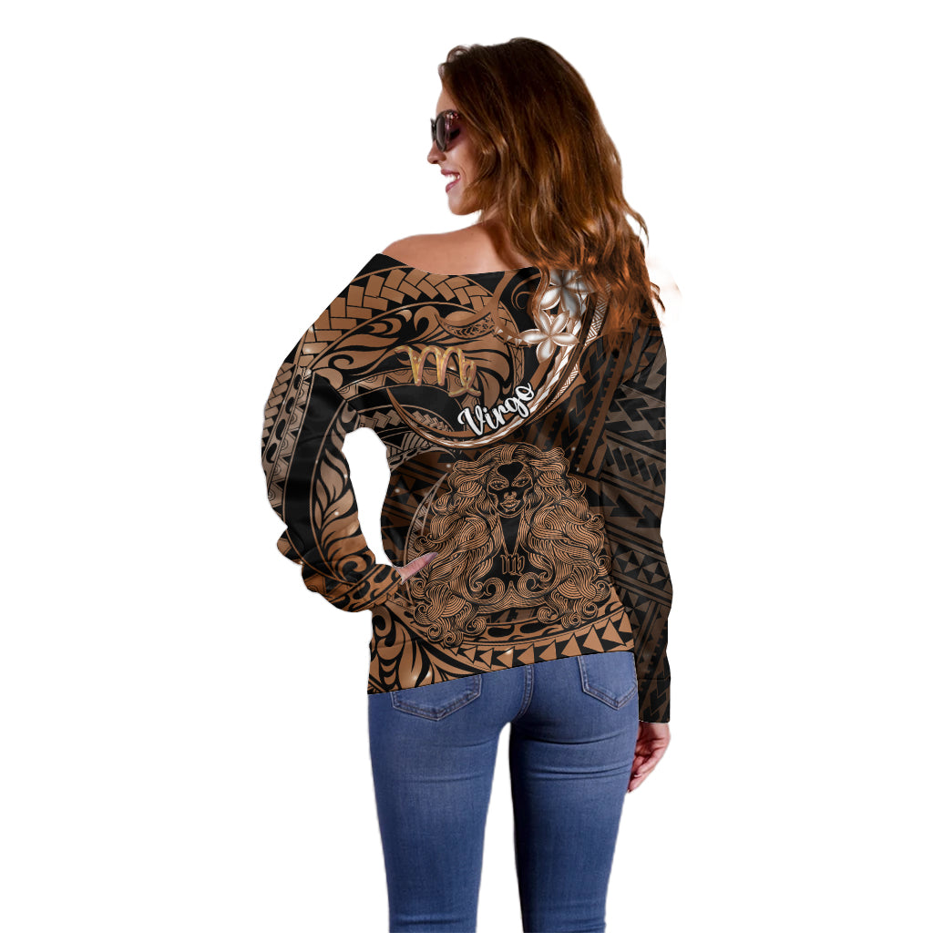 Polynesian Pride Virgo Zodiac Off Shoulder Sweater Astrological Sign Tribal Plumeria Brown Galaxy LT14 - Polynesian Pride