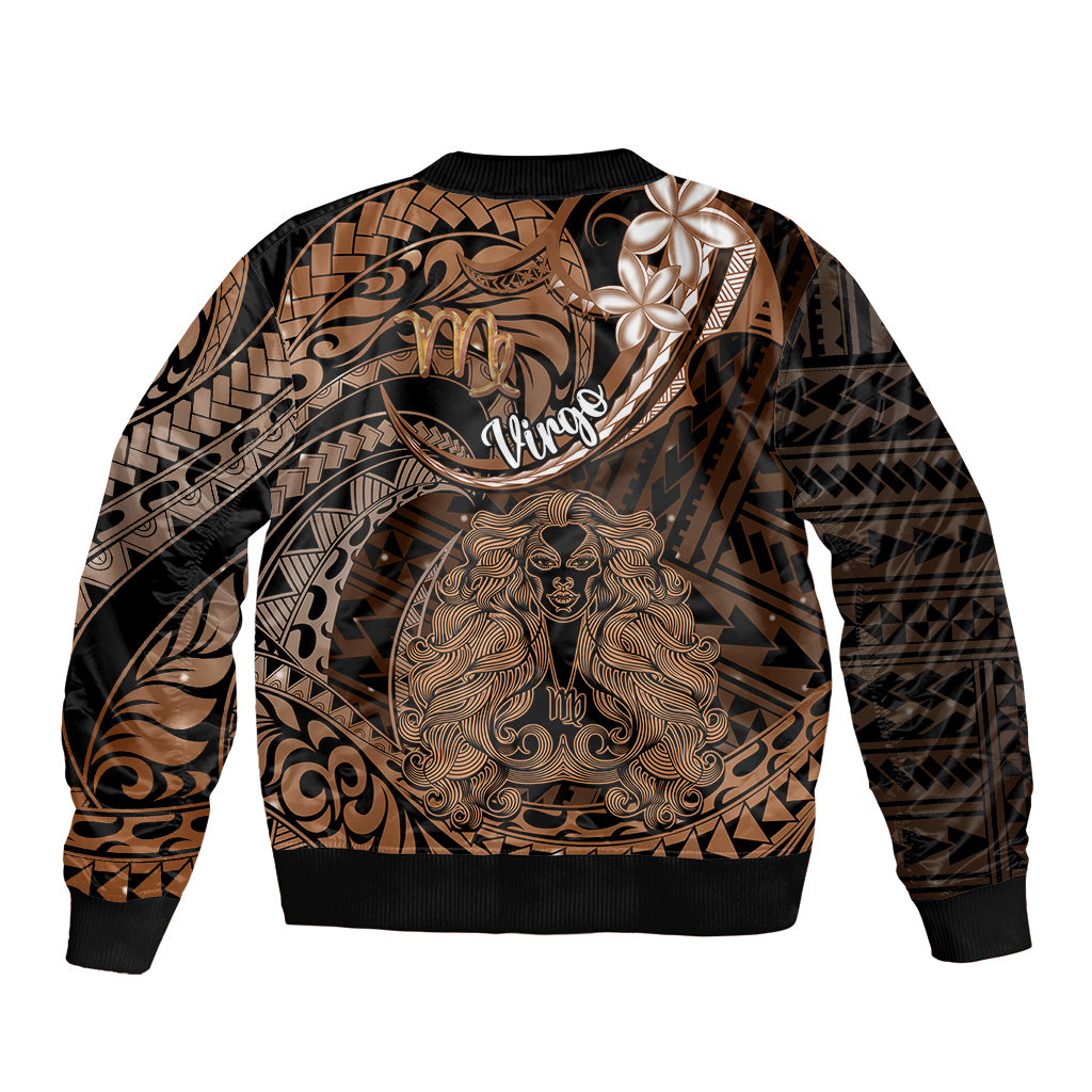 Polynesian Pride Virgo Zodiac Sleeve Zip Bomber Jacket Astrological Sign Tribal Plumeria Brown Galaxy LT14 - Polynesian Pride
