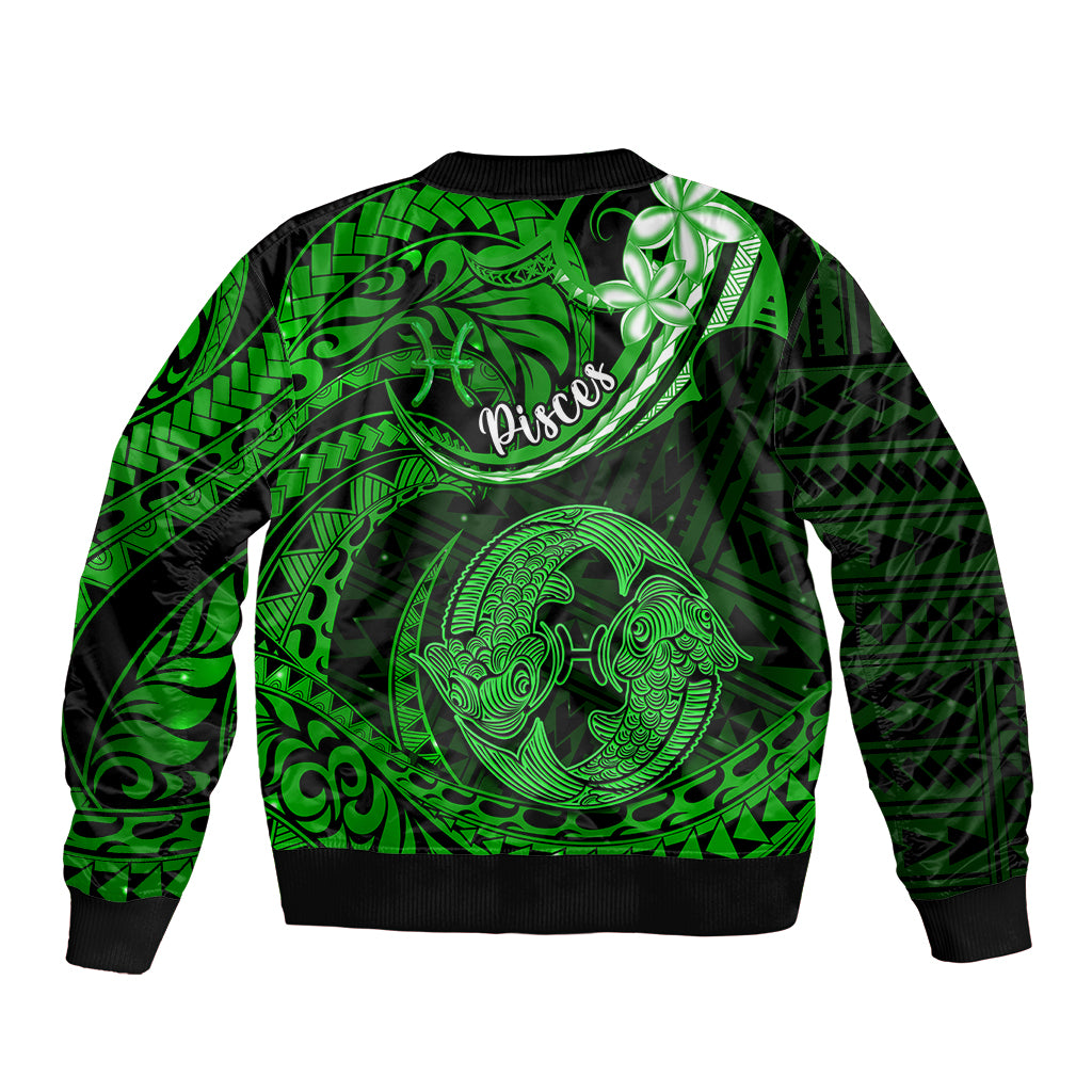 Polynesian Pride Pisces Zodiac Sleeve Zip Bomber Jacket Astrological Sign Tribal Plumeria Green Galaxy LT14 - Polynesian Pride