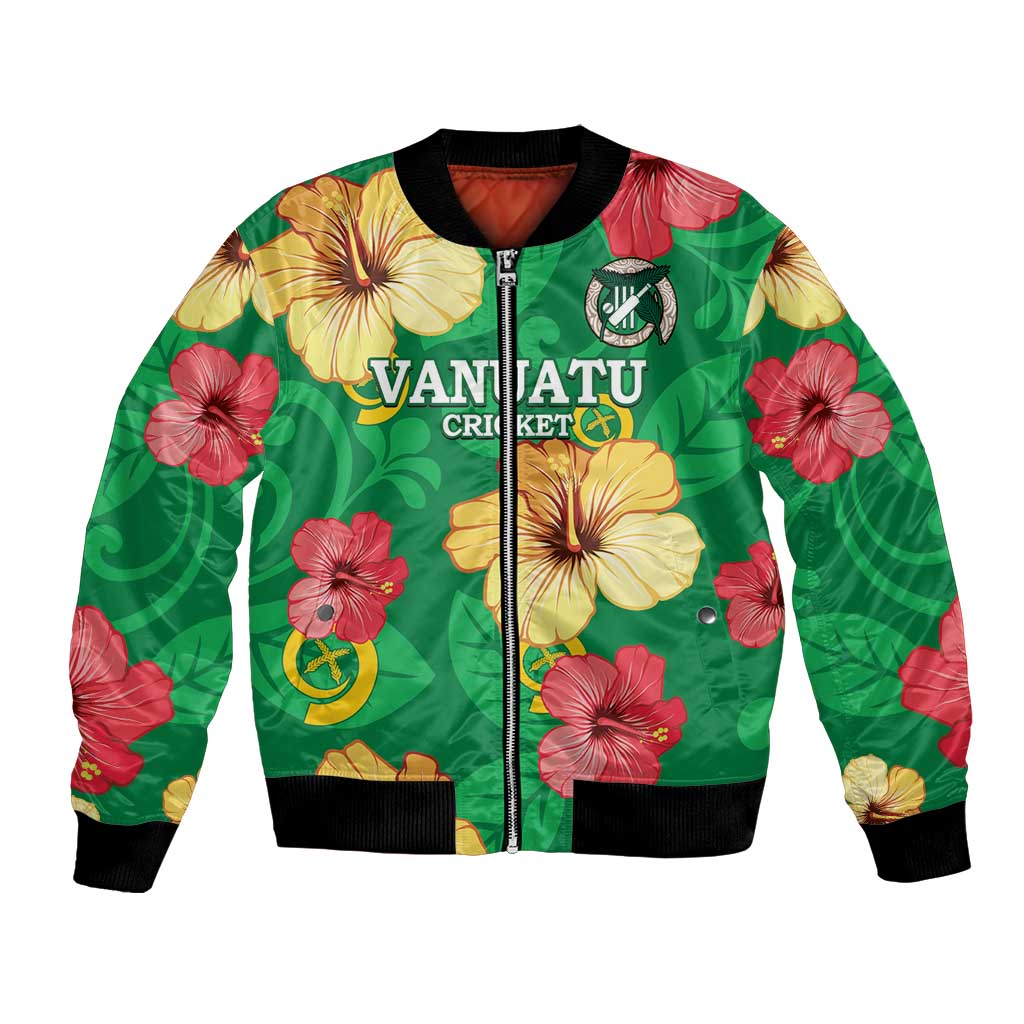 Custom Vanuatu Cricket Bomber Jacket 2024 Tropical Flowers Version