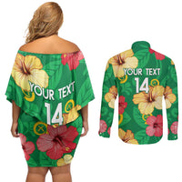 Custom Vanuatu Cricket Couples Matching Off Shoulder Short Dress and Long Sleeve Button Shirt 2024 Tropical Flowers Version LT14 - Polynesian Pride