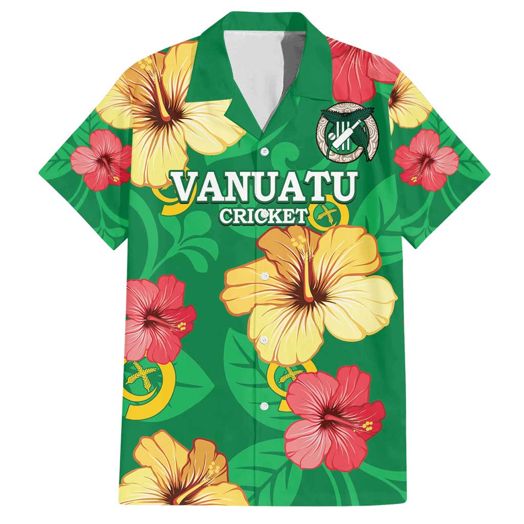 Custom Vanuatu Cricket Family Matching Long Sleeve Bodycon Dress and Hawaiian Shirt 2024 Tropical Flowers Version LT14 Dad's Shirt - Short Sleeve Green - Polynesian Pride