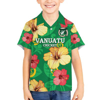 Custom Vanuatu Cricket Family Matching Long Sleeve Bodycon Dress and Hawaiian Shirt 2024 Tropical Flowers Version LT14 Son's Shirt Green - Polynesian Pride