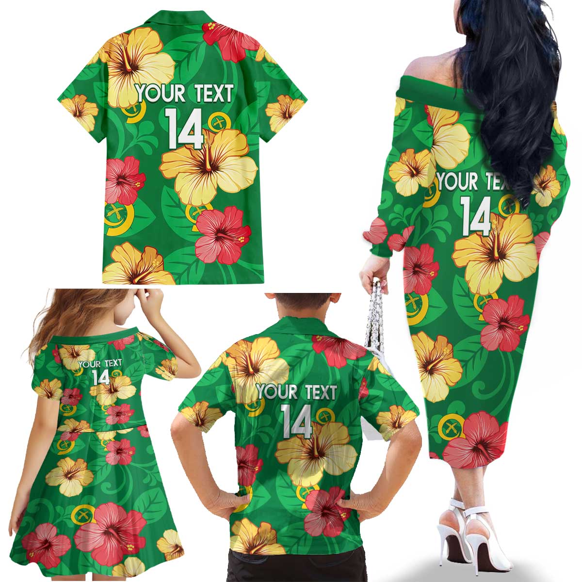 Custom Vanuatu Cricket Family Matching Off The Shoulder Long Sleeve Dress and Hawaiian Shirt 2024 Tropical Flowers Version LT14 - Polynesian Pride
