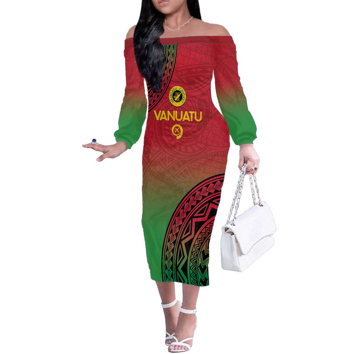 Custom Vanuatu Cricket Family Matching Off The Shoulder Long Sleeve Dress and Hawaiian Shirt 2024 Polynesian Pattern Sporty Style LT14 Mom's Dress Red - Polynesian Pride