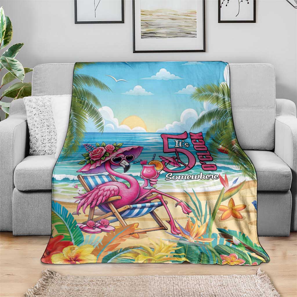 Flamingo Aloha Hawaii Blanket It's 5 O’Clock Somewhere Tropical Vibes - Polynesian Pride