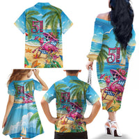 Flamingo Aloha Hawaii Family Matching Off The Shoulder Long Sleeve Dress and Hawaiian Shirt It's 5 OClock Somewhere Tropical Vibes LT14 - Polynesian Pride