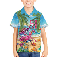 Flamingo Aloha Hawaii Family Matching Off The Shoulder Long Sleeve Dress and Hawaiian Shirt It's 5 OClock Somewhere Tropical Vibes LT14 Son's Shirt Blue - Polynesian Pride