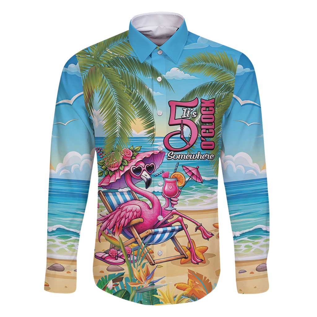 Flamingo Aloha Hawaii Family Matching Off Shoulder Maxi Dress and Hawaiian Shirt It's 5 O’Clock Somewhere Tropical Vibes - Polynesian Pride