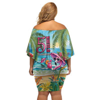 Flamingo Aloha Hawaii Family Matching Off Shoulder Short Dress and Hawaiian Shirt It's 5 O’Clock Somewhere Tropical Vibes - Polynesian Pride