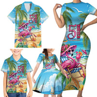 Flamingo Aloha Hawaii Family Matching Short Sleeve Bodycon Dress and Hawaiian Shirt It's 5 OClock Somewhere Tropical Vibes LT14 - Polynesian Pride