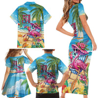 Flamingo Aloha Hawaii Family Matching Short Sleeve Bodycon Dress and Hawaiian Shirt It's 5 OClock Somewhere Tropical Vibes LT14 - Polynesian Pride