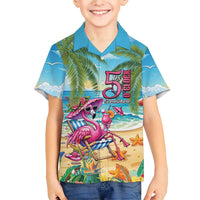 Flamingo Aloha Hawaii Family Matching Short Sleeve Bodycon Dress and Hawaiian Shirt It's 5 OClock Somewhere Tropical Vibes LT14 Son's Shirt Blue - Polynesian Pride
