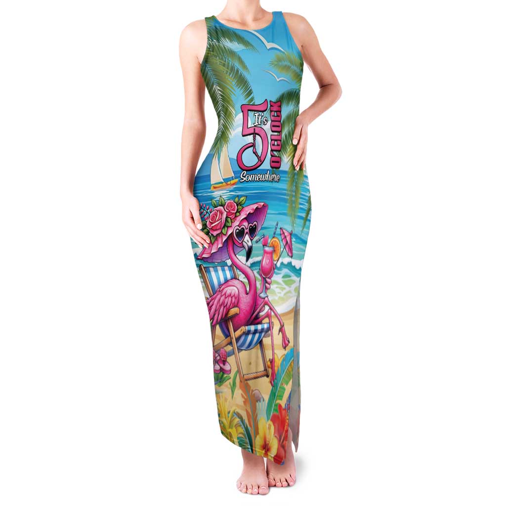 Flamingo Aloha Hawaii Family Matching Tank Maxi Dress and Hawaiian Shirt It's 5 O’Clock Somewhere Tropical Vibes - Polynesian Pride