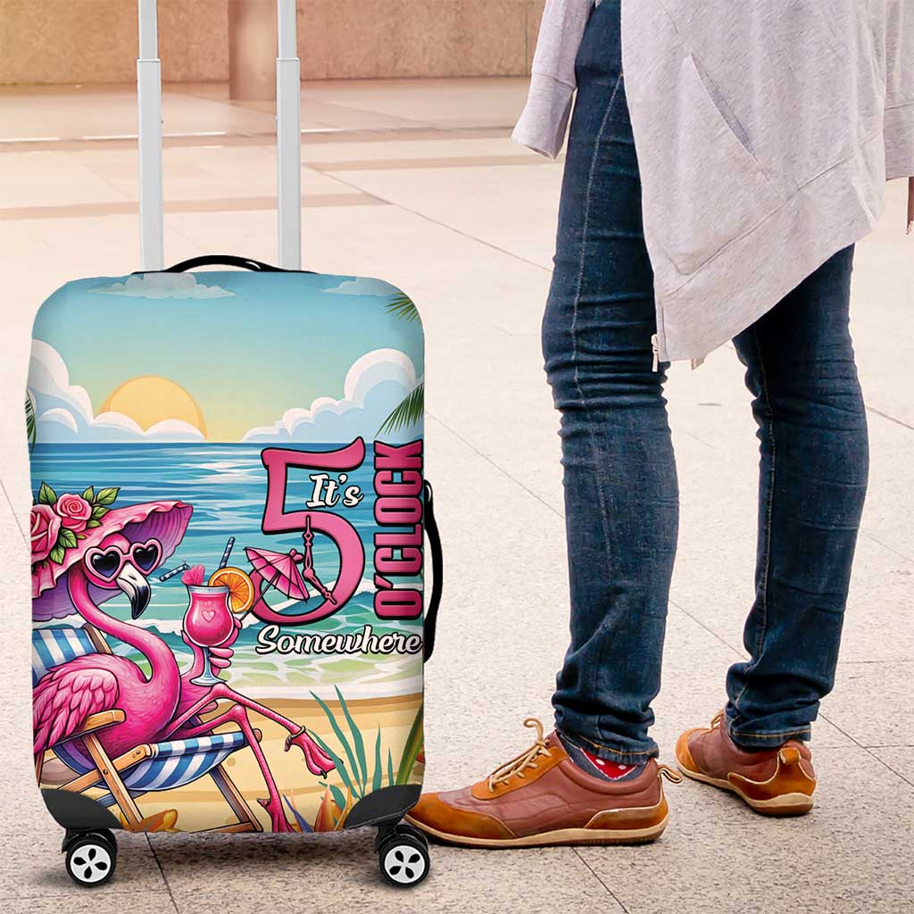 Flamingo Aloha Hawaii Luggage Cover It's 5 O’Clock Somewhere Tropical Vibes - Polynesian Pride