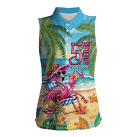Flamingo Aloha Hawaii Women Sleeveless Polo Shirt It's 5 OClock Somewhere Tropical Vibes LT14 Female Blue - Polynesian Pride