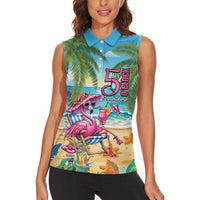 Flamingo Aloha Hawaii Women Sleeveless Polo Shirt It's 5 OClock Somewhere Tropical Vibes LT14 - Polynesian Pride