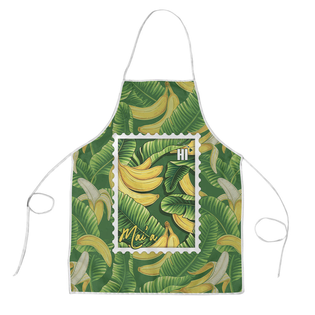 Aloha Hawaii Maia Apron Hawaiian Banana Stylized Stamp LT14 Green - Polynesian Pride