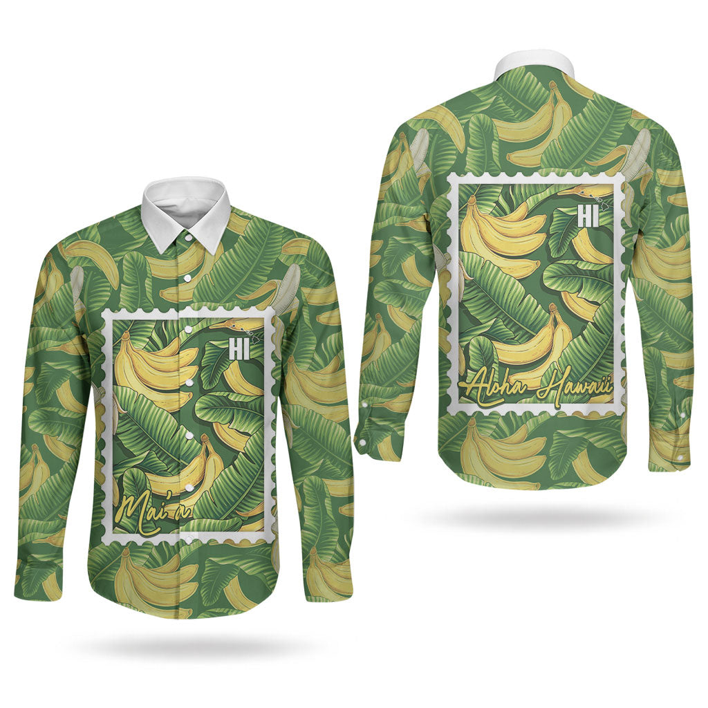 Aloha Hawaii Maia Couples Matching Puletasi and Long Sleeve Button Shirt Hawaiian Banana Stylized Stamp LT14 - Polynesian Pride
