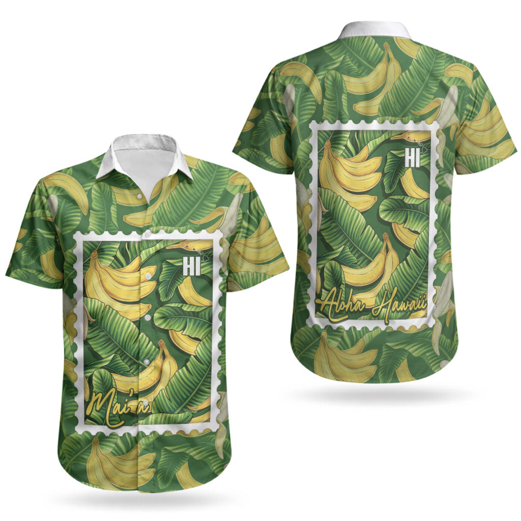 Aloha Hawaii Maia Couples Matching Short Sleeve Bodycon Dress and Hawaiian Shirt Hawaiian Banana Stylized Stamp LT14 - Polynesian Pride