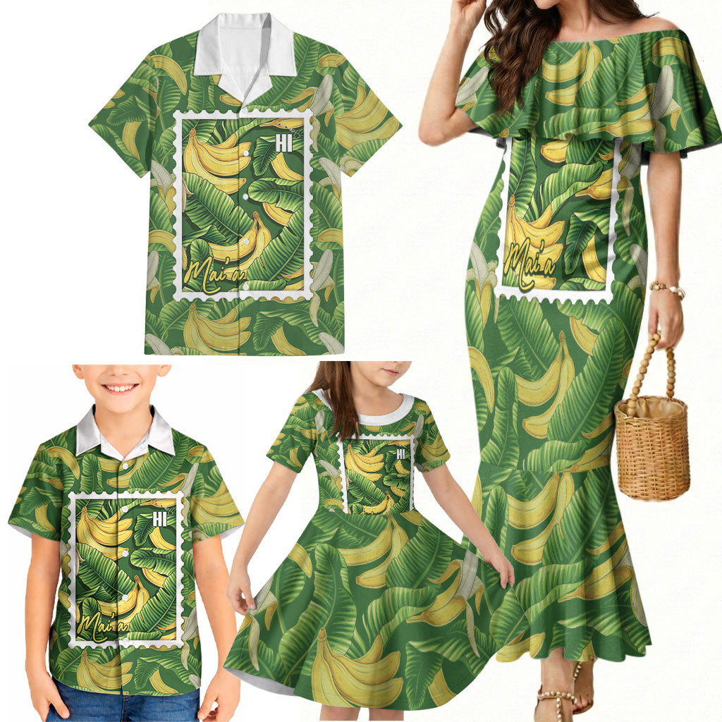 Aloha Hawaii Maia Family Matching Mermaid Dress and Hawaiian Shirt Hawaiian Banana Stylized Stamp LT14 - Polynesian Pride