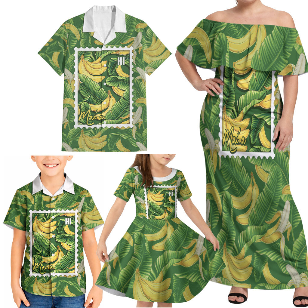 Aloha Hawaii Maia Family Matching Off Shoulder Maxi Dress and Hawaiian Shirt Hawaiian Banana Stylized Stamp LT14 - Polynesian Pride