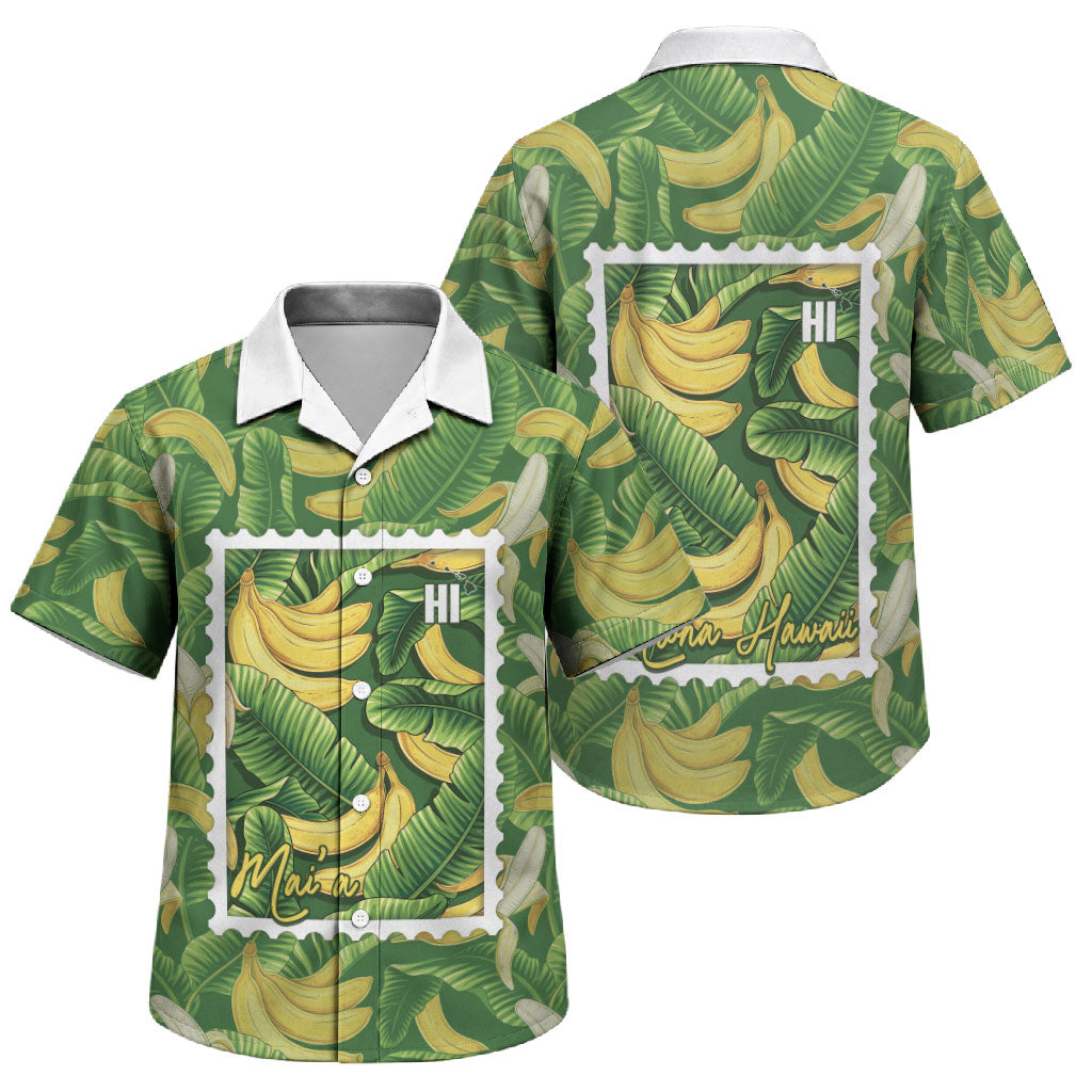 Aloha Hawaii Maia Family Matching Off Shoulder Maxi Dress and Hawaiian Shirt Hawaiian Banana Stylized Stamp LT14 Son's Shirt Green - Polynesian Pride